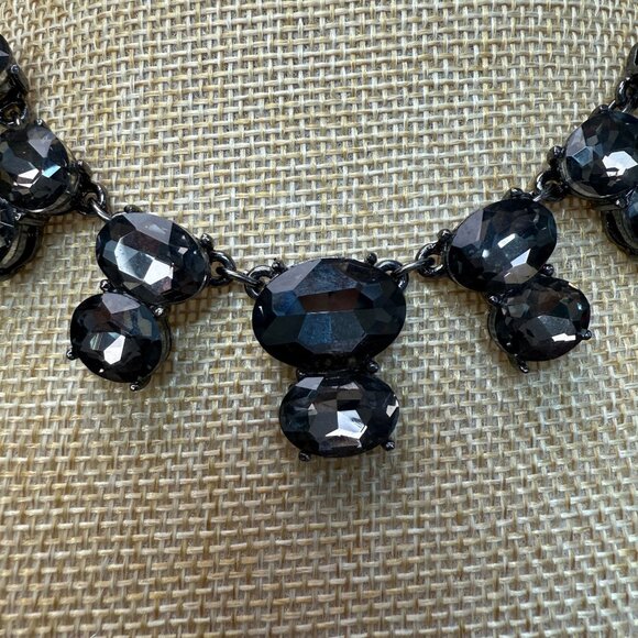 Vintage Monet Black Rhinestone Statement Necklace With Gunmetal Chain Adjustable - Picture 4 of 12